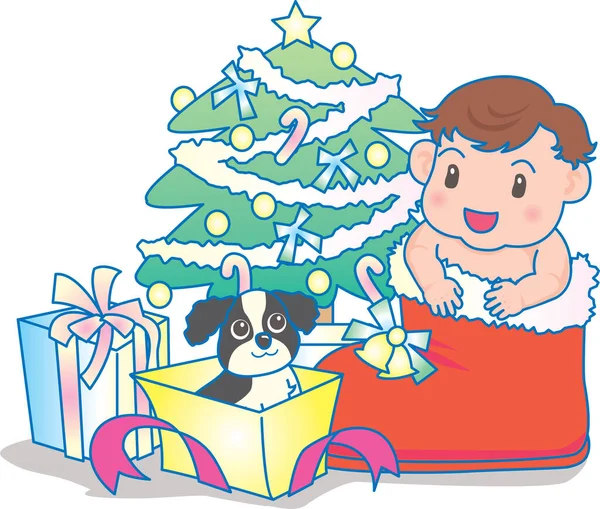 Vector Illustration of an happy baby as a gift from the stocking