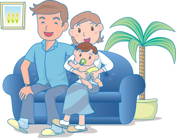 Vector Ilustração Uma Família Feliz Sentados Sala Estar Juntos —  Vetores de Stock