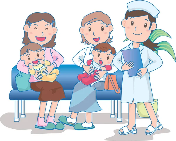 Vector Ilustración Madres Felices Visitando Hospital Con Bebés — Archivo Imágenes Vectoriales