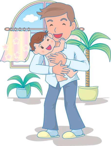Ilustração Vetorial Bebê Feliz Brincando Com Pai Após Banho —  Vetores de Stock