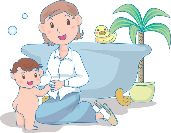 Vector Illustration Happy Baby Taking Bath — Stock Vector