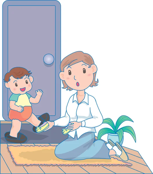 Vector Ilustración Bebé Feliz Jugando Con Madre Los Zapatos — Archivo Imágenes Vectoriales