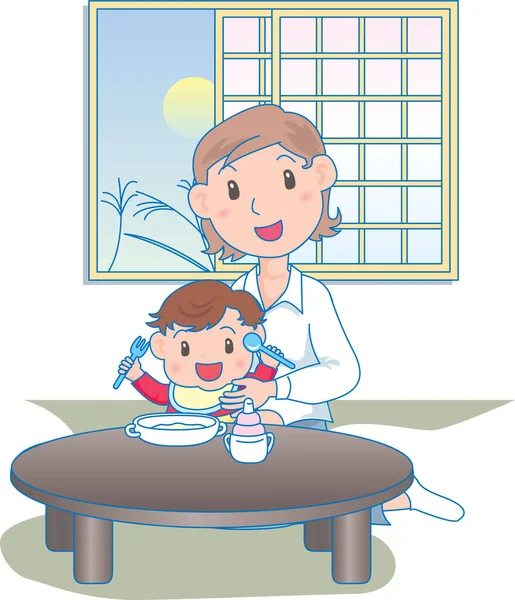 Vetor Ilustração Uma Mãe Alimentando Criança —  Vetores de Stock