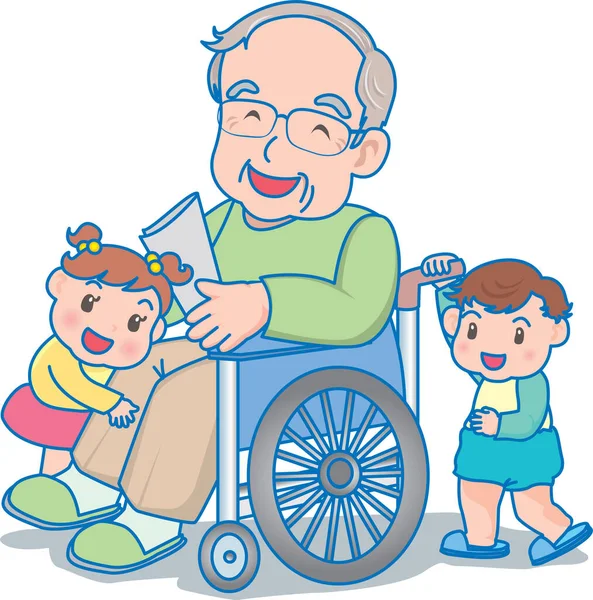 Vector Ilustración Niño Feliz Jugando Con Abuelo — Archivo Imágenes Vectoriales