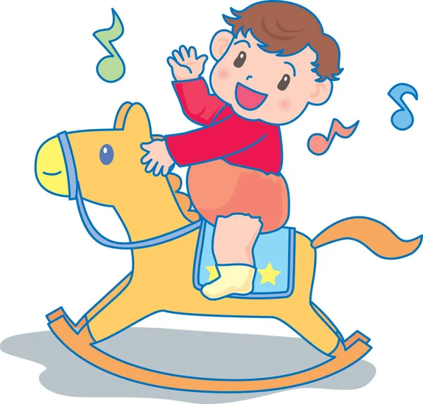 Vector Ilustração Bebê Feliz Montando Cavalo Brinquedo Gráficos Vetores