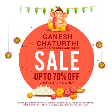 Lord Ganesha 'nın Vektör İllüstrasyonu. Hint Tanrısı festival Ganesh Chaturthi ile ünlüdür. Sosyal medya ve düğün kartı kapağı tasarımları için yaratıcılar ideal