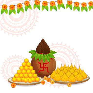 Lord Ganesha 'nın Vektör İllüstrasyonu. Hint Tanrısı festival Ganesh Chaturthi ile ünlüdür. Sosyal medya ve düğün kartı kapağı tasarımları için yaratıcılar ideal