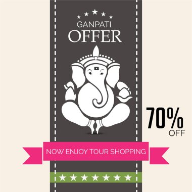 Lord Ganesha 'nın Vektör İllüstrasyonu. Hint Tanrısı festival Ganesh Chaturthi ile ünlüdür. Sosyal medya ve düğün kartı kapağı tasarımları için yaratıcılar ideal