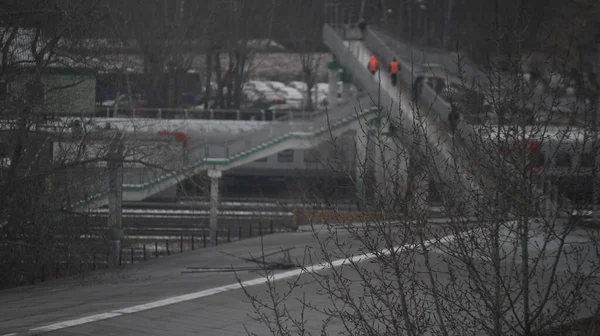 Moskou Spoorbrug Arbeiders Het — Stockfoto