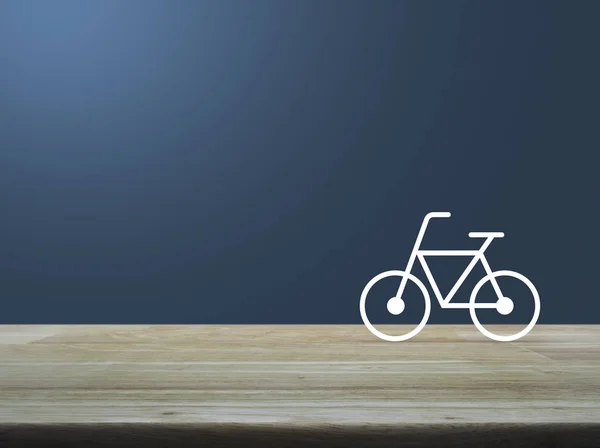 Bicycle Flat Icon Wooden Table Light Gradient Blue Background Healthy — Stock Photo, Image