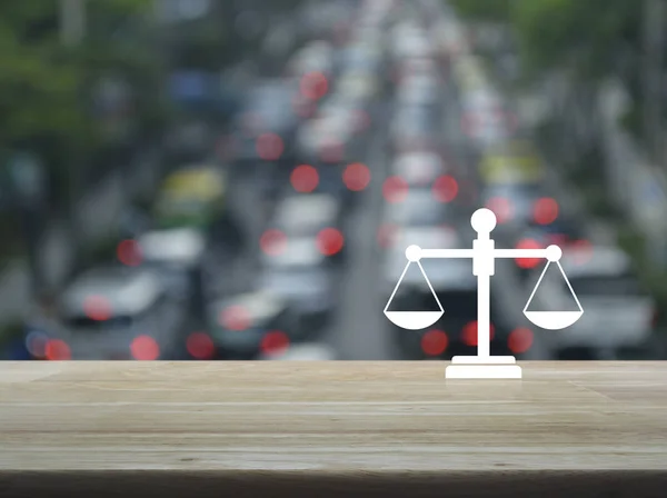 Gesetz Flache Ikone Über Unschärfe Der Rushhour Straße Mit Autos — Stockfoto