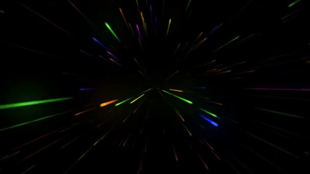 Movimento Abstrato Colorido Brilhante Trilhas Luz Velocidade Sobre Fundo Preto — Vídeo de Stock