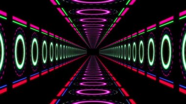 Hareket soyut dijital renkli küre neon tünel dans pisti, Disko dans ve elektronik arka plan