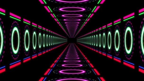 Motion Abstrakcja Cyfrowy Kolorowy Sfera Neon Tunel Taniec Piętro Disco — Wideo stockowe