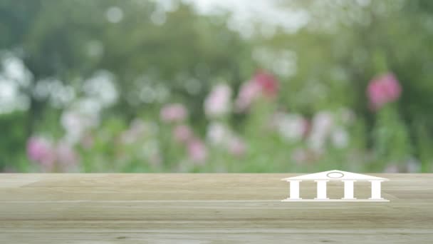 Bank Flat Icon Wooden Table Blur Pink Flower Tree Park — Stock Video