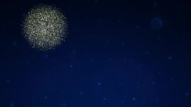 Movimento Coloridos Fogos Artifício Digitais Sobre Fantasia Céu Noturno Lua — Vídeo de Stock
