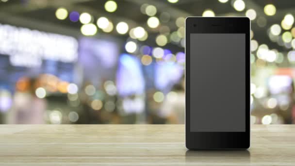 Düz Ahşap Masa Üzerinde Modern Akıllı Cep Telefonu Ekran Simgesine — Stok video