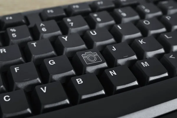 Icono Plano Cámara Botón Del Teclado Del Ordenador Negro Concepto — Foto de Stock