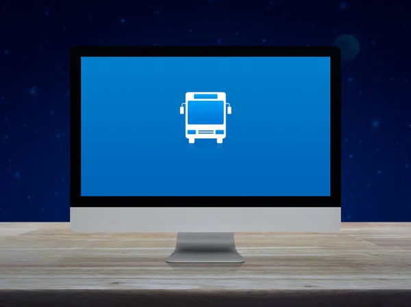 Bus Icona Piatta Sul Desktop Moderno Schermo Del Monitor Del — Foto Stock