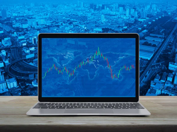 Trading Graph Stock Market World Map Graph Modern Laptop Computer — Stock Fotó