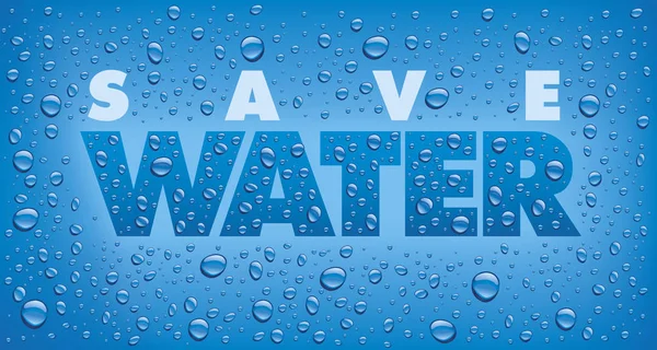 Bespaar Water Tekst Blauwe Achtergrond Met Veel Waterdruppels — Stockvector