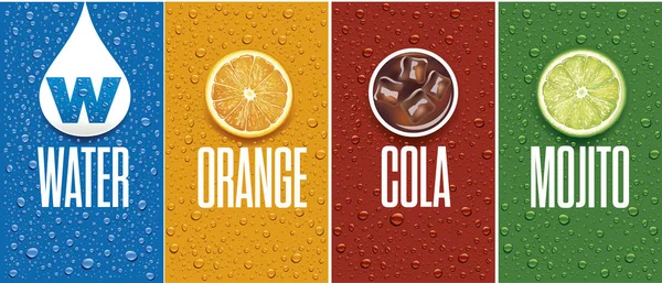 Bebidas Zumo Fondo Con Gotas Rodajas Naranja Lima — Vector de stock