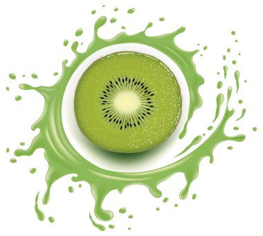 Yeşil Kiwi dilim ve sıçrama ile birçok suyu damla