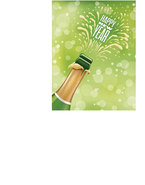 Happy New Year Background Champagne Bottle Popping Explosion — Stock Vector