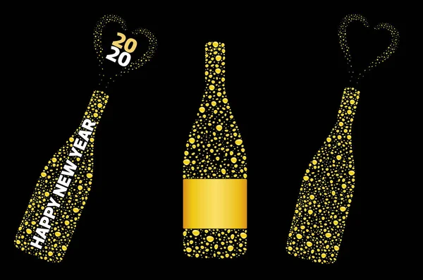 Bouteille Champagne Avec Bulles Explosion Vin Créant Une Forme Coeur — Image vectorielle