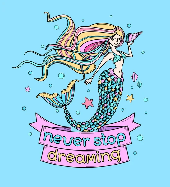 Aranyos Motivációs Poszterek Üdvözlőlap Matrica Vagy Ruházati Nyomtatása Mermaid Csillagok — Stock Vector