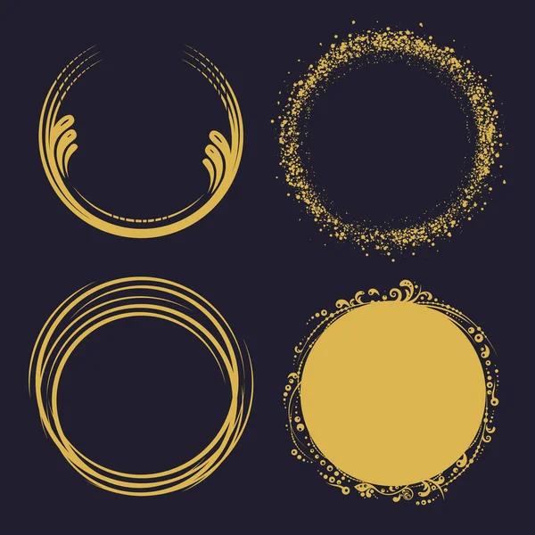 Set Scarabocchi Cerchio Disegnato Mano Con Elementi Floreali Punti Elementi — Vettoriale Stock