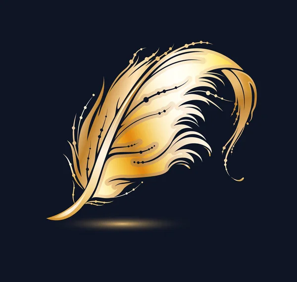 Значок Золотого Птичьего Пера Декоративный Элемент Дизайна Изолирован Черном Фоне — стоковый вектор