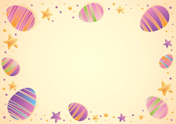 Happy Easter Greeting Card Easter Eggs Frame Yellow Background Pastel — Stock Vector