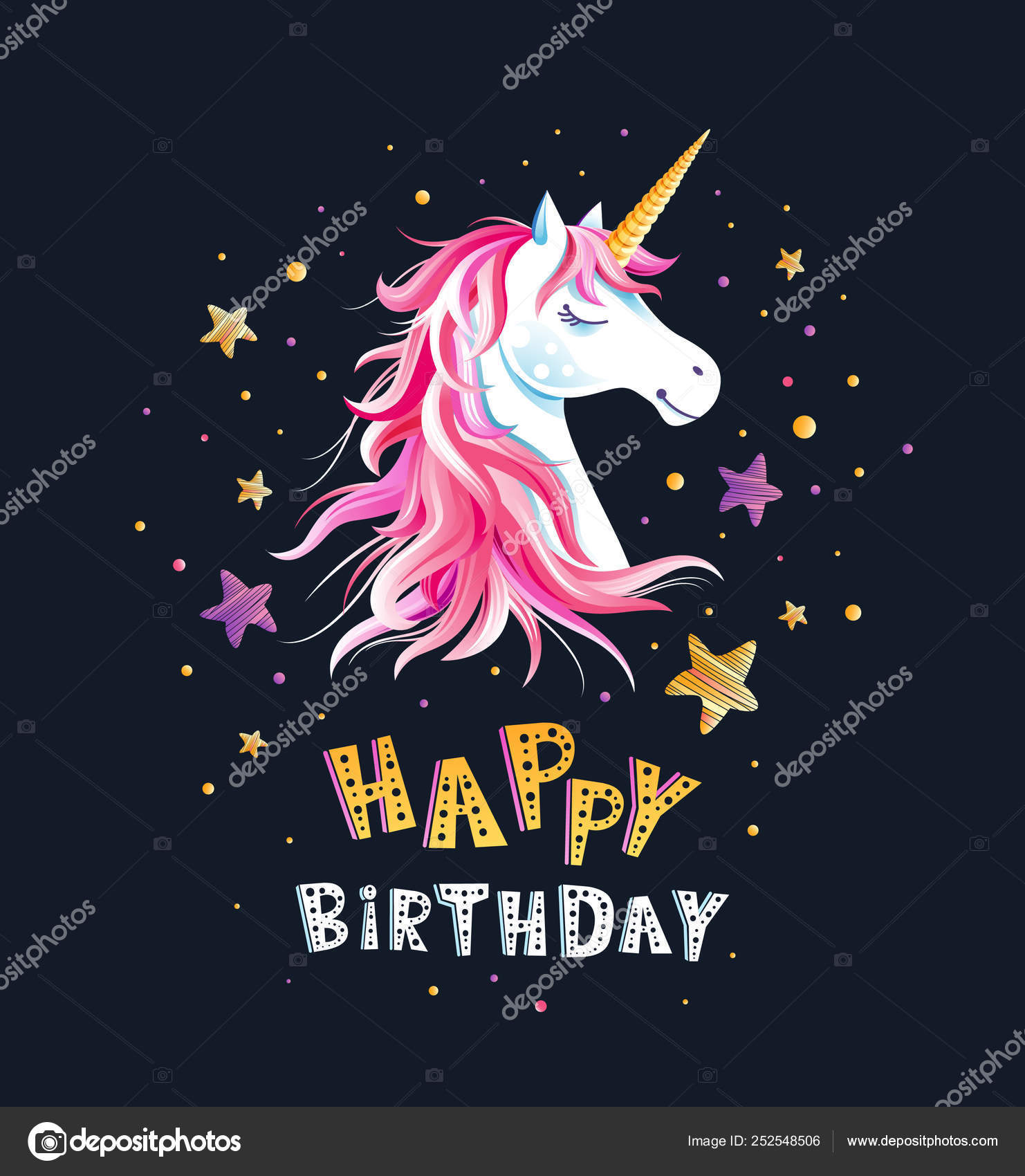 Carte Vœux D'anniversaire Avec Licorne Étoiles Sur Fond Sombre Personnage  Vecteur par ©R-i-s-e- 252548506