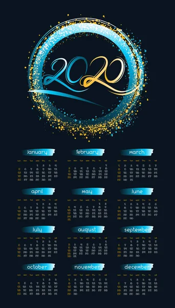 2020 Έτος Verval Ημερολόγιο Νέον Κύκλο Πλαίσιο Χρυσή Και Μπλε — Διανυσματικό Αρχείο