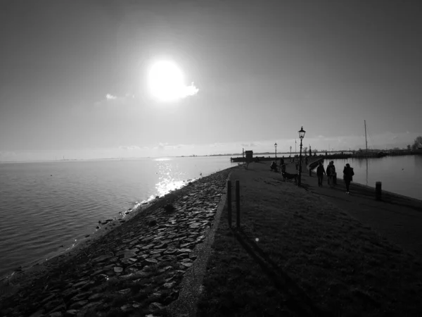 Monochrome Photography Pier Sunset — Stock Photo, Image