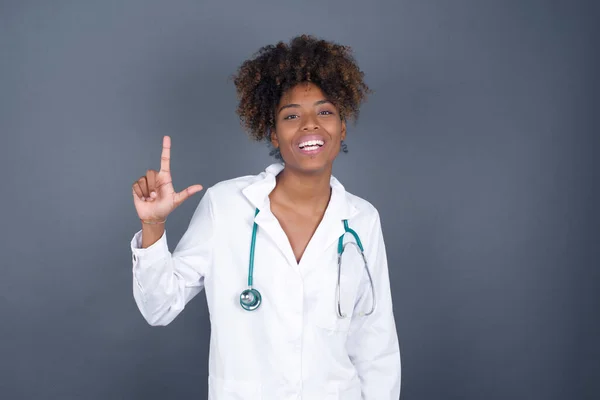 Close Portrait African American Doctor Woman Wearing Medical Uniform Has — Stock Photo, Image