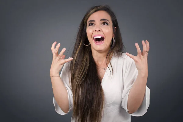 Crying Emotional Angry Woman Screaming Blue Studio Background Human Emotions — Stock Photo, Image