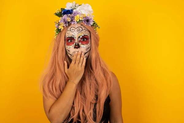 Quê Acho Que Disse Close Retrato Mulher Com Halloween Maquiagem — Fotografia de Stock