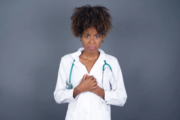 Sad African American Doctor Woman Wearing Medical Uniform Feeling Upset — Stock Photo, Image