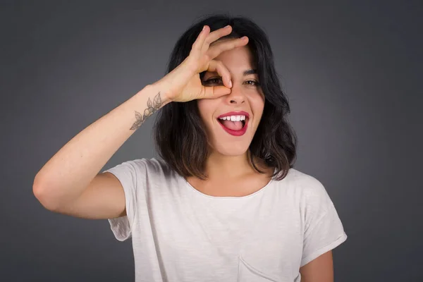 Beautiful Young Blonde Woman Happy Face Smiling Doing Sign Hand — Stock Photo, Image