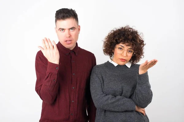 What Hell You Talking Nonsense Studio Shot Frustrated Couple Gesturing — Photo