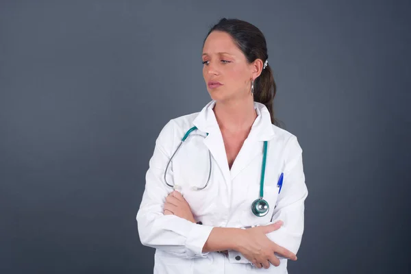 Closeup Portrait Displeased Pissed Angry Grumpy Pessimistic Doctor Woman Isolated — Fotografia de Stock