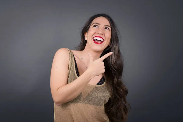 Young Beautiful Woman Pointing Studio — Stock Photo, Image