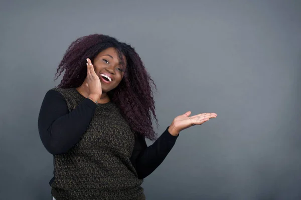 Donna Afroamericana Abiti Casual Dice Wow Quanto Sia Eccitante Espressione — Foto Stock
