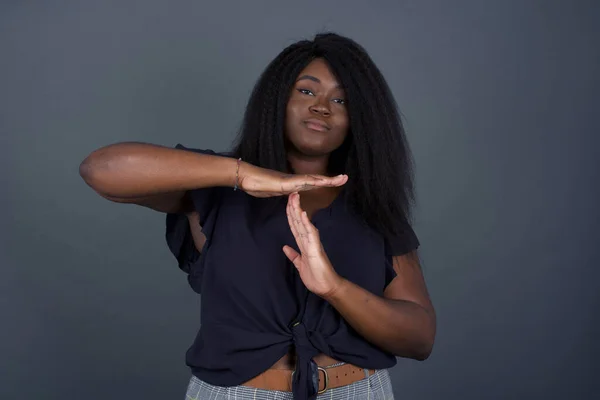 African American Woman Tired Bored Making Timeout Gesture Needs Stop — Stock Photo, Image