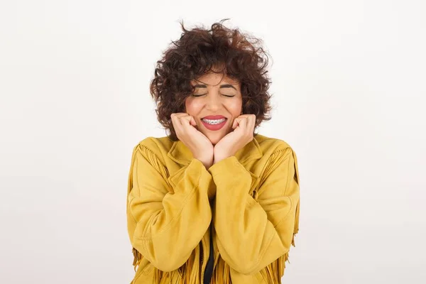 Portrait Young Cute European Student Being Overwhelmed Emotions Expressing Excitement — Stock Photo, Image