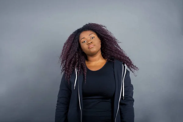 Gloomy Bored African American Woman Casual Clothes Frowns Face Looking — Stock Photo, Image