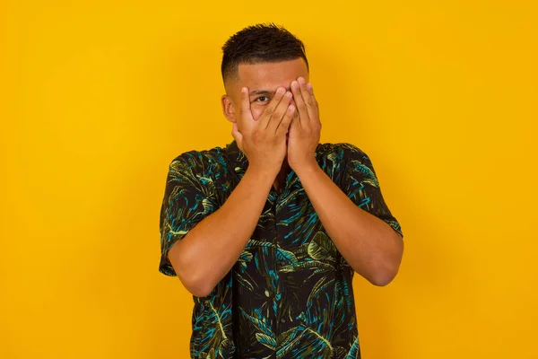 Anxiety Conceptual Image Young Hispanic Man Covering His Face His — Stock Photo, Image