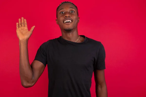 Young Handsome African American Man Wearing Black Shirt Red Background — Stock Photo, Image